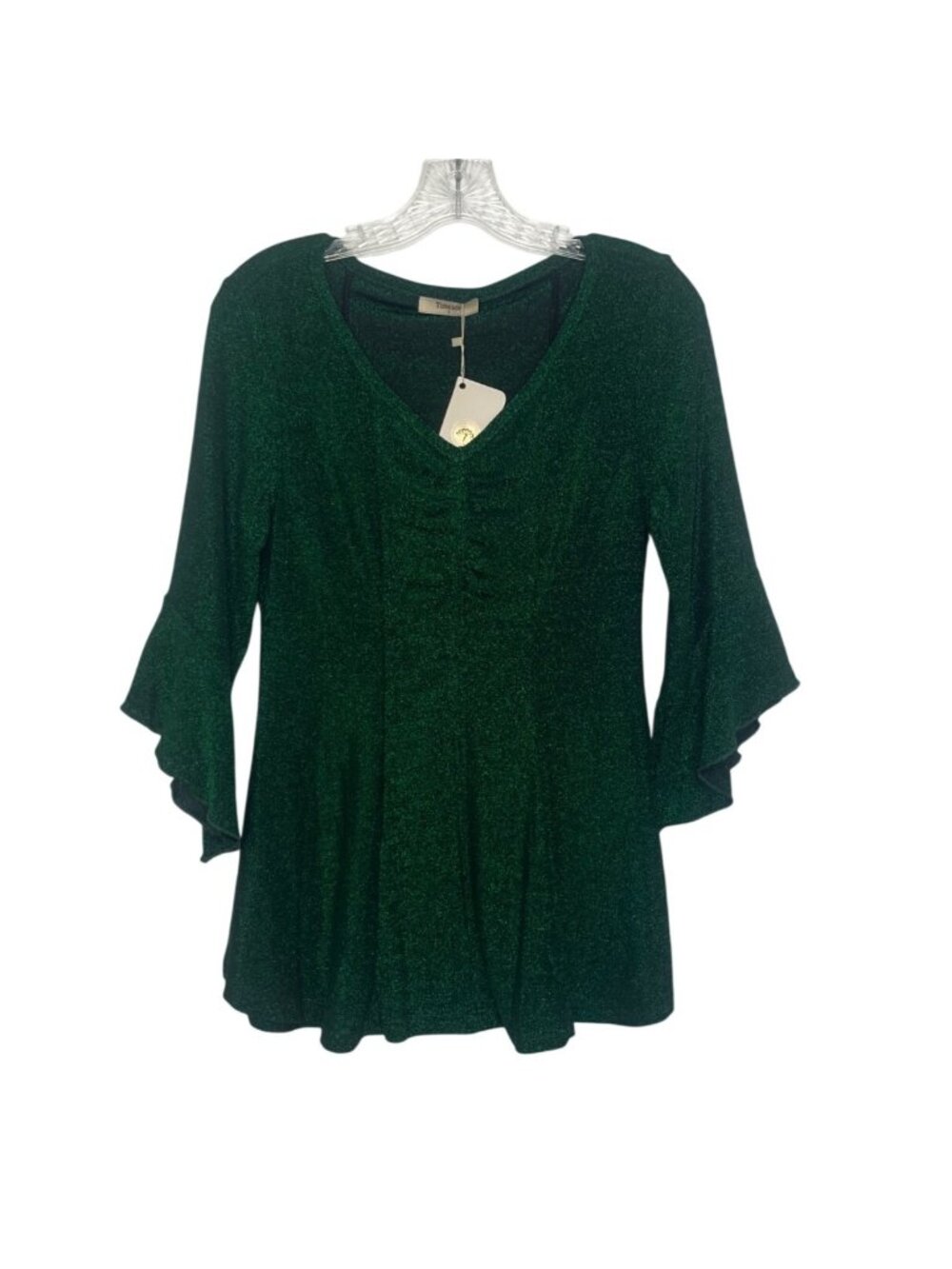 Timeson Glittery Vneck Blouse Small Green New Flutter‎ Sleeves 90's Y2K